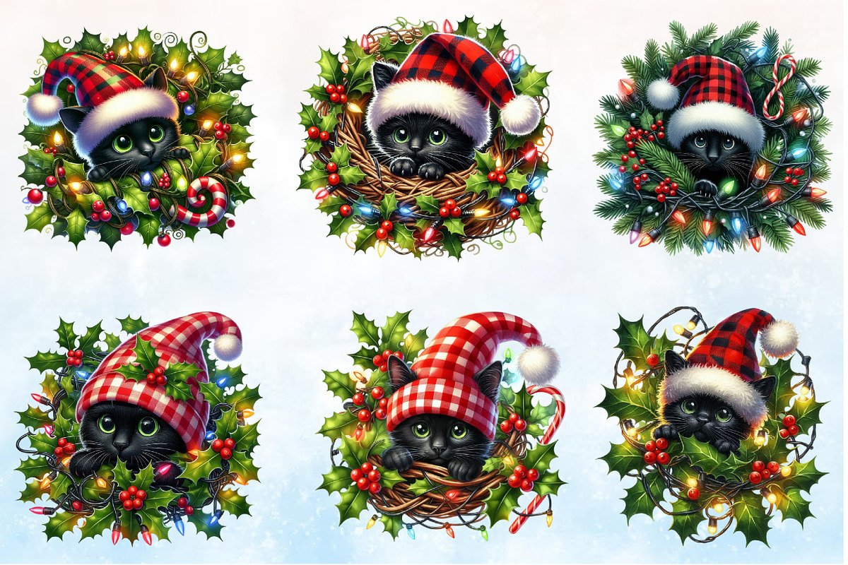 Christmas Peeking jungle Black Cat, a Seasonal Illustration by Rose Art (Photo 2 of 4)