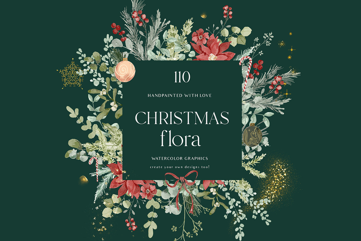Christmas Floral watercolor graphics, a Decorative Illustration by Grace Noboa Illustrations (Photo 1 of 15)