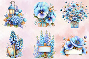 Whimsical Blue Flowers Spring Clipar, an Illustration by SVGArt (Thumbnail 2 of 9)