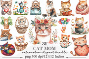 Watercolor Cat Mom Clip Art, an Illustration by Designking (Thumbnail 1 of 10)