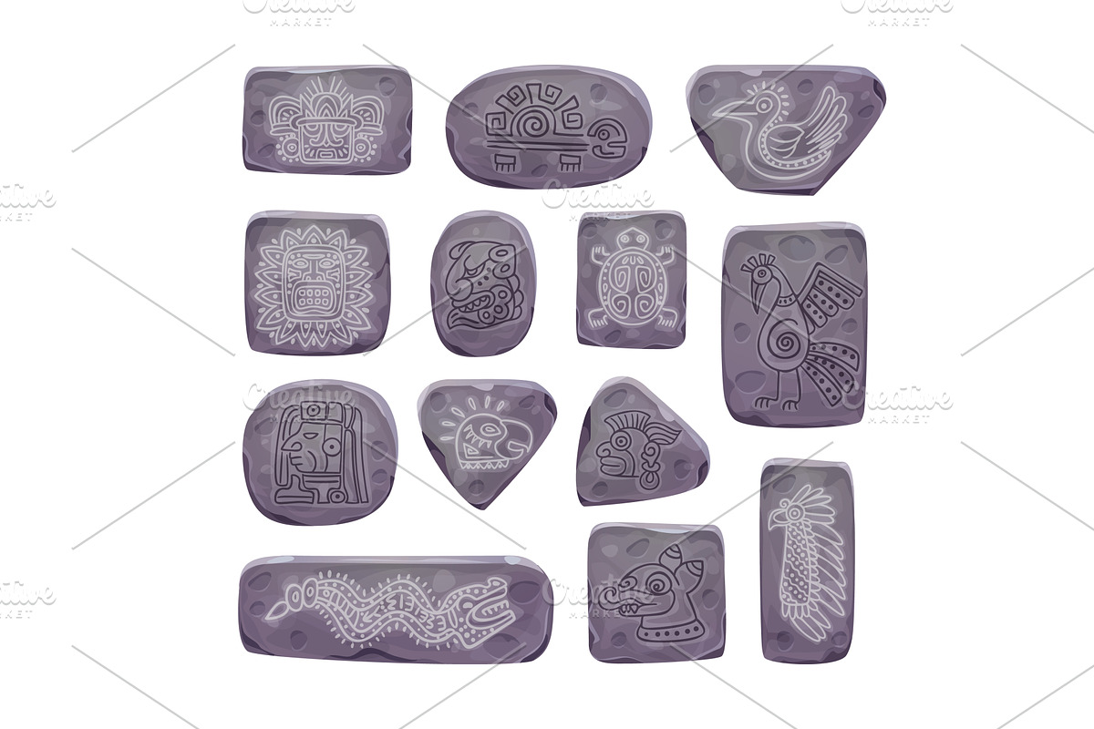 Maya stone symbols. Aztec inca mayan, an Object Illustration by Stock-Smart-Start