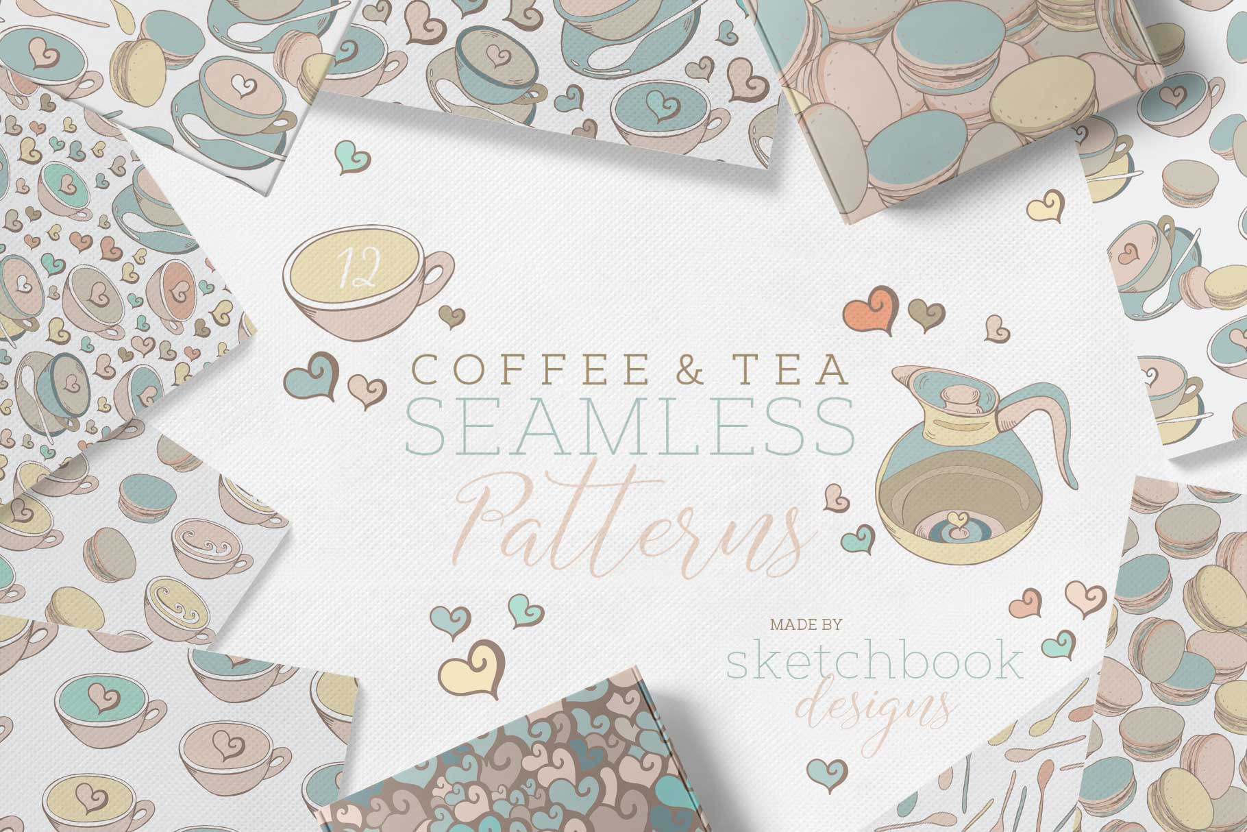 Coffee & Tea Pattern Doodle Set, a Pattern Graphic by Sketchbook Designs
