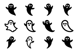 Spooky Ghost Silhouette Icons, an Icon by Vectorium Studio