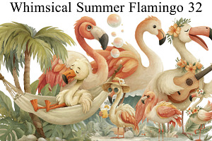 Whimsical Summer Flamingo Clipart, an Illustration by DreamArtGraphic