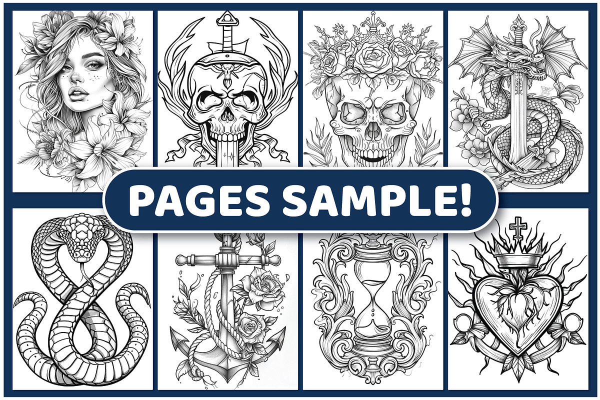 170 Tattoos Coloring Pages, an Illustration by BrightMart