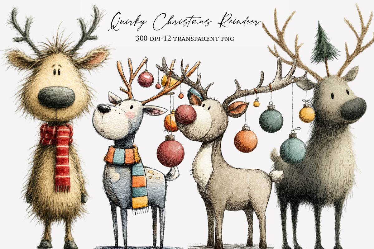 Quirky Christmas Reindeer Clip Art, an Illustration by Designworld (Photo 1 of 4)