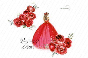 Elegant Red Miss Quince Clipart