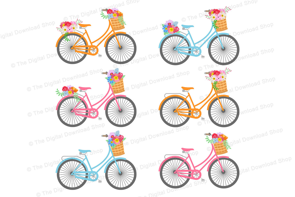 Floral Bicycle Clipart, an Illustration by The Digital Download Shop (Photo 2 of 3)