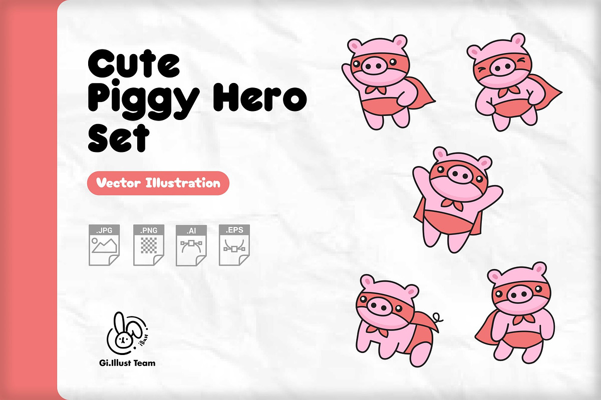 Cute Piggy Hero Set., an Animal Illustration by Isnanstuff (Photo 1 of 2)