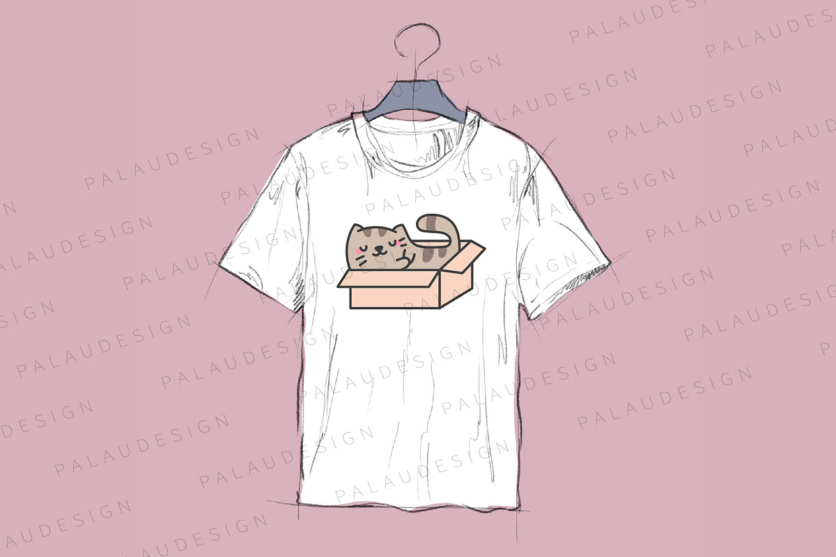 Cute Kawaii Cat Playing With Box, an Animal Illustration by Palau (Photo 2 of 12)