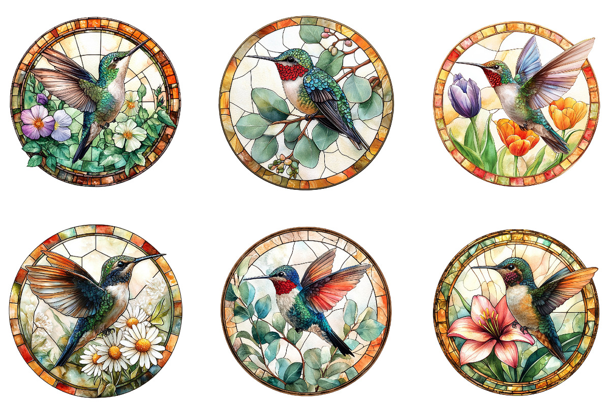 Hummingbird Round Stained Glass Png, an Illustration by Designworld (Photo 4 of 5)