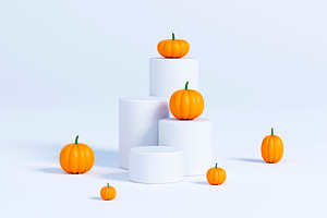 Podiums With Pumpkins For Products Display Or Advertising On White Background,