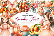 Watercolor Cute Peaches Garden Fruit, an Illustration by CreationArt (Thumbnail 1 of 5)