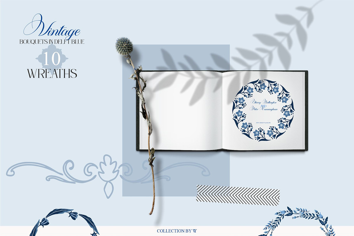 Vintage Bouquets In Delft Blue, a Decorative Illustration by Collection by VY (Photo 6 of 12)