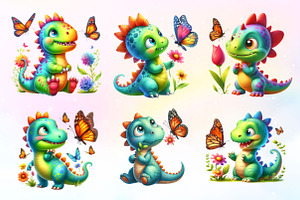 Cute Dinosaur With Butterfly Clipart