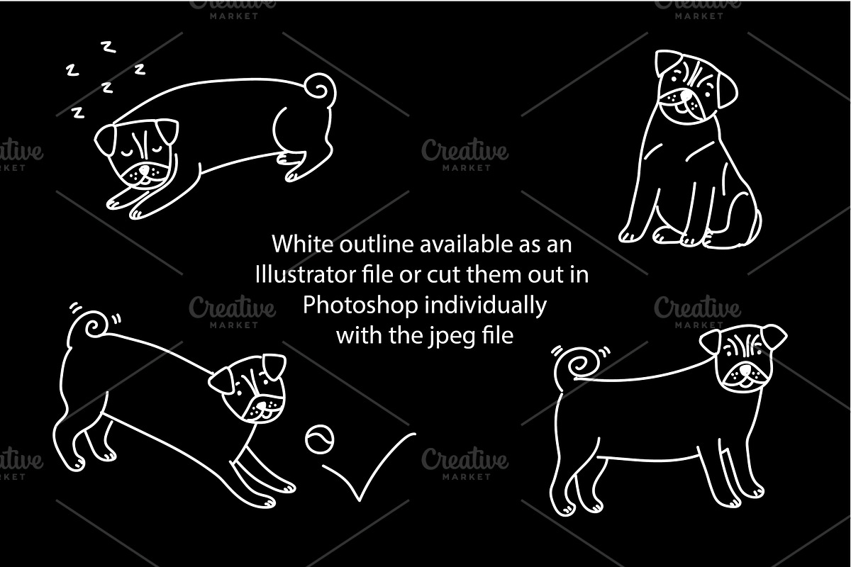 Cute Doodle Pugs, an Animal Illustration by Liz Pengilley Studio (Photo 3 of 4)