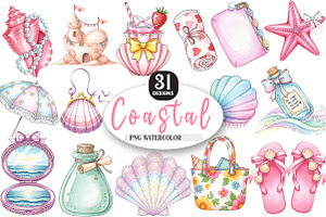Coquette Coastal Clipart Bundle, an Illustration by Watercolor design