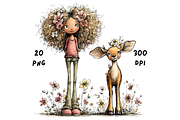 Whimsical Floral Girl & Deer Clipart, an Animal Illustration by GiraffeCreative (Thumbnail 5 of 20)
