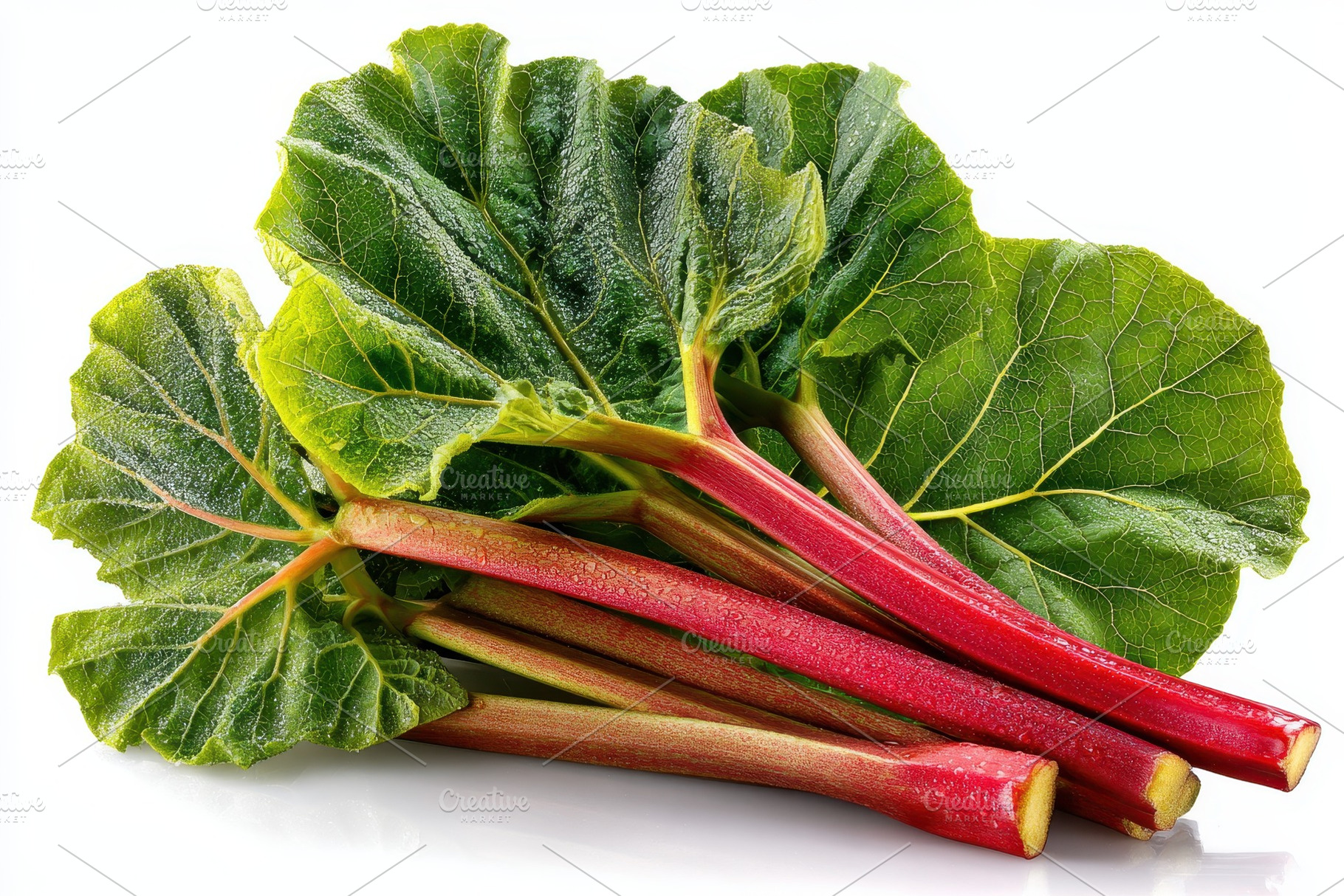 Fresh Rhubarb Stalks with Green Leav, a Photo by Pixeness Studio