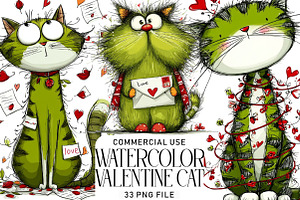 Watercolor Valentine Cat, an Illustration by Daily.Designs