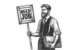 Unemployed Man Holding I Need a Job, a Person Illustration by AlexArt
