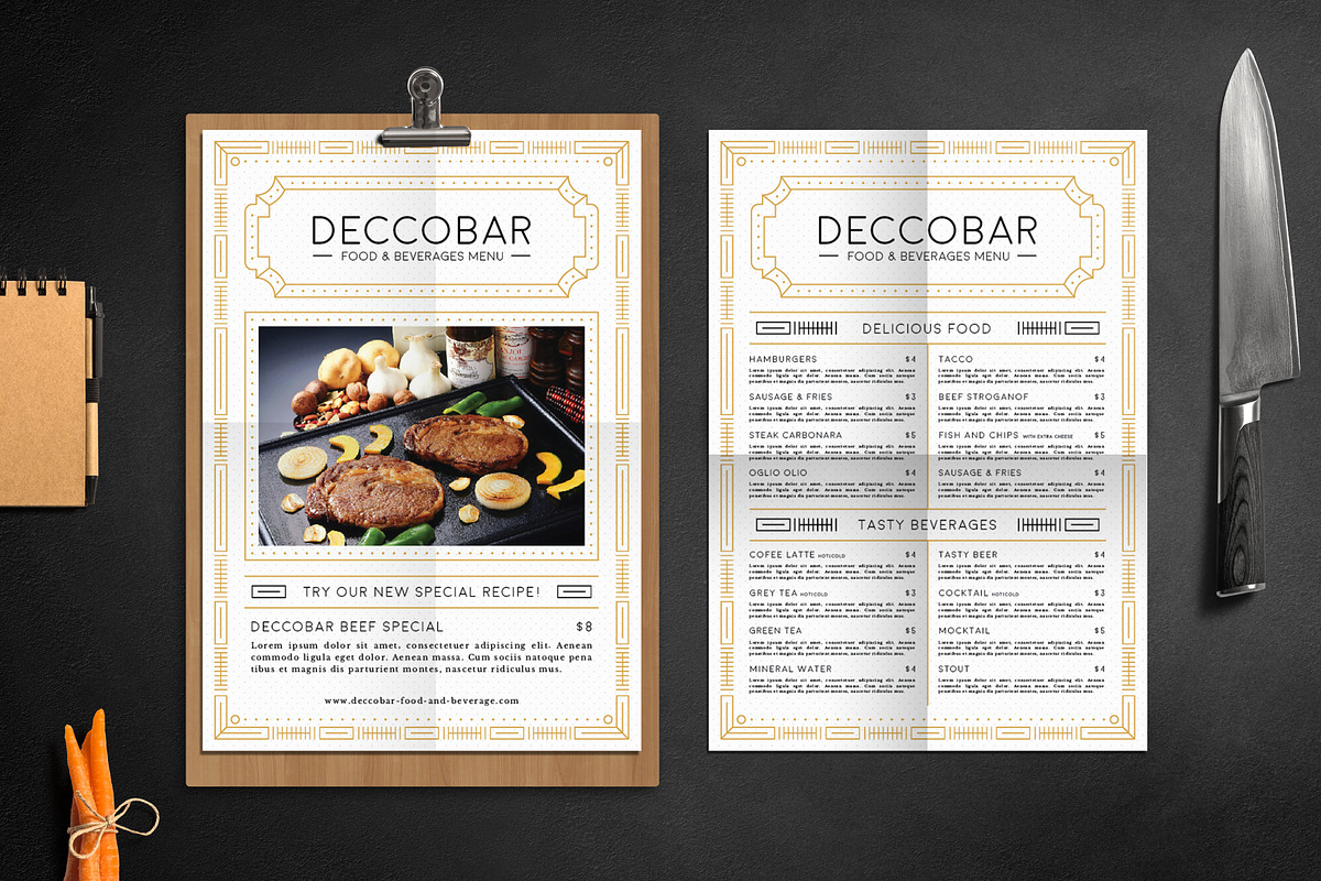 Art Deco Food & Beverages Menu, a Flyer Template by The Good Store (Photo 1 of 6)