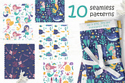Mermaid Clipart & Pattern, a Wallpaper Graphic by Nafanya (Thumbnail 6 of 9)