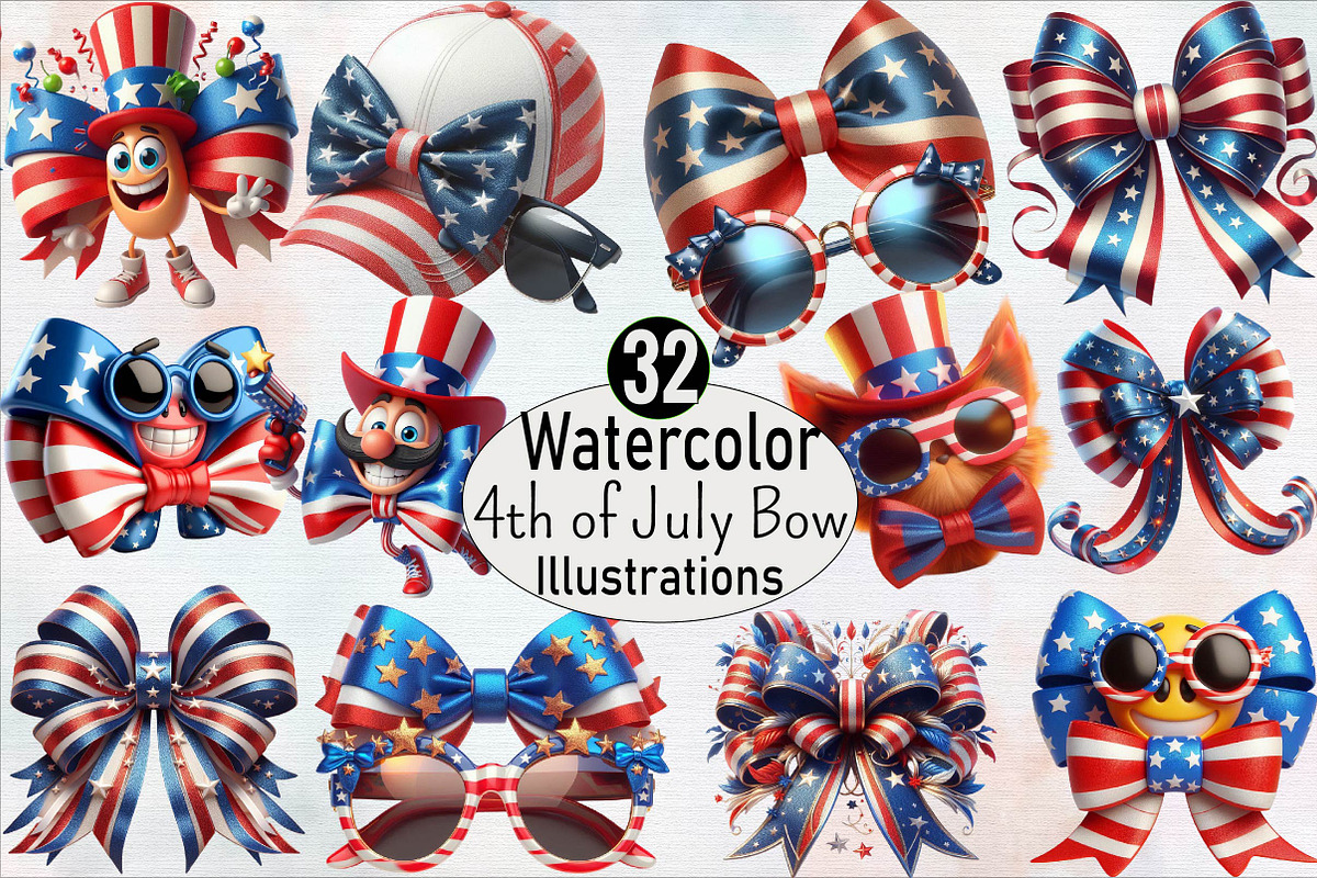 4th of July Bow Sublimation Clipart, an Illustration by SVGArt (Photo 1 of 8)
