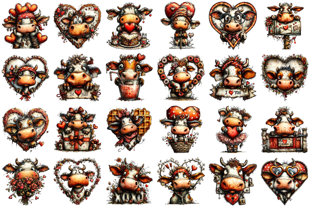 Funny Peeking Valentine Cow Clipart, an Illustration by designcity5 (Photo 2 of 5)