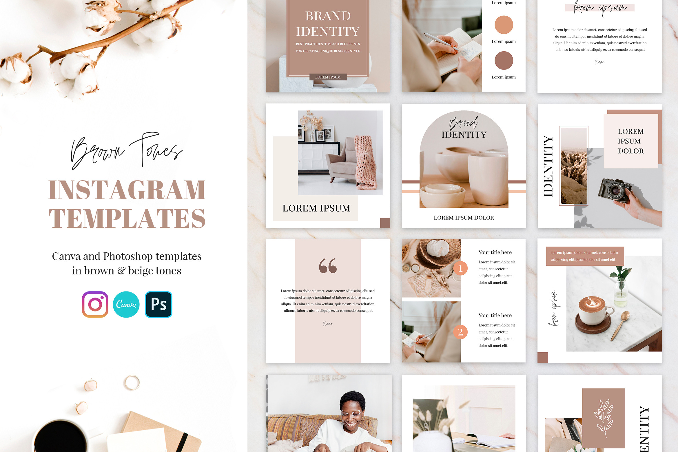 Canva Instagram Templates in Brown Tones