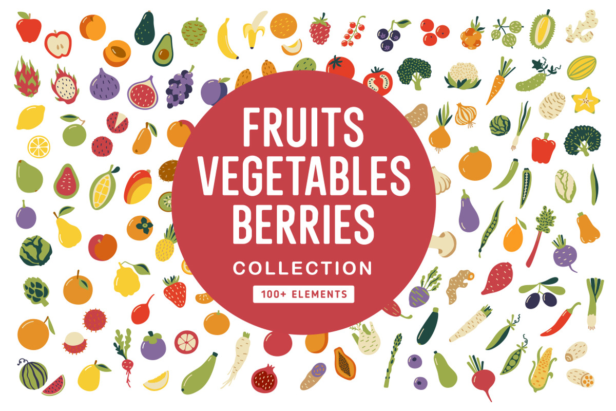 Fruits Vegetables Berries Collection, a Food Illustration by Chelovector (Photo 1 of 6)