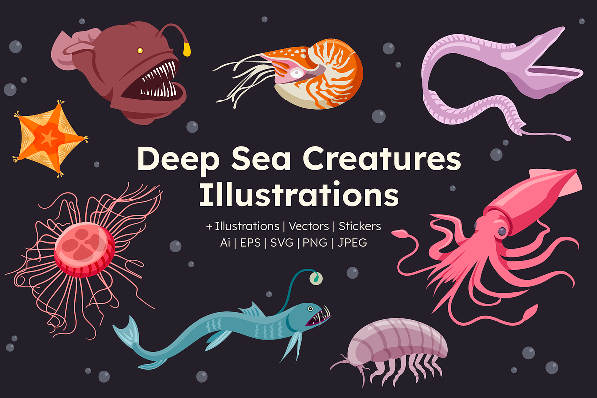 Deep Sea Creature Illustrations, an Animal Illustration by ThePixelLibrary (Photo 1 of 11)