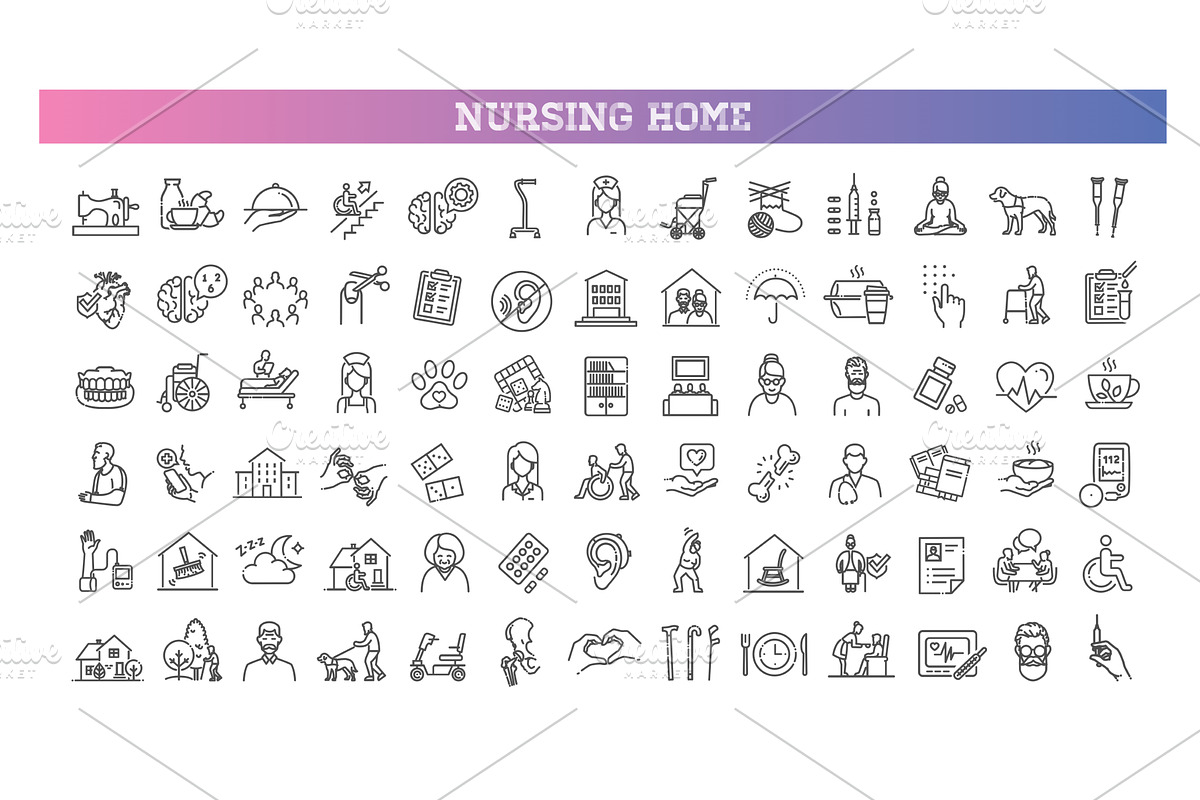 Nursing Home icons. Senior Housing, an Object Illustration by Tettygreen