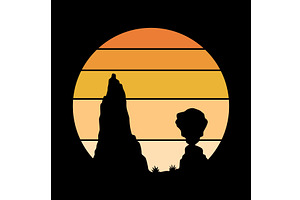 Retro sunset logo in striped, an Object Illustration by Things for designers