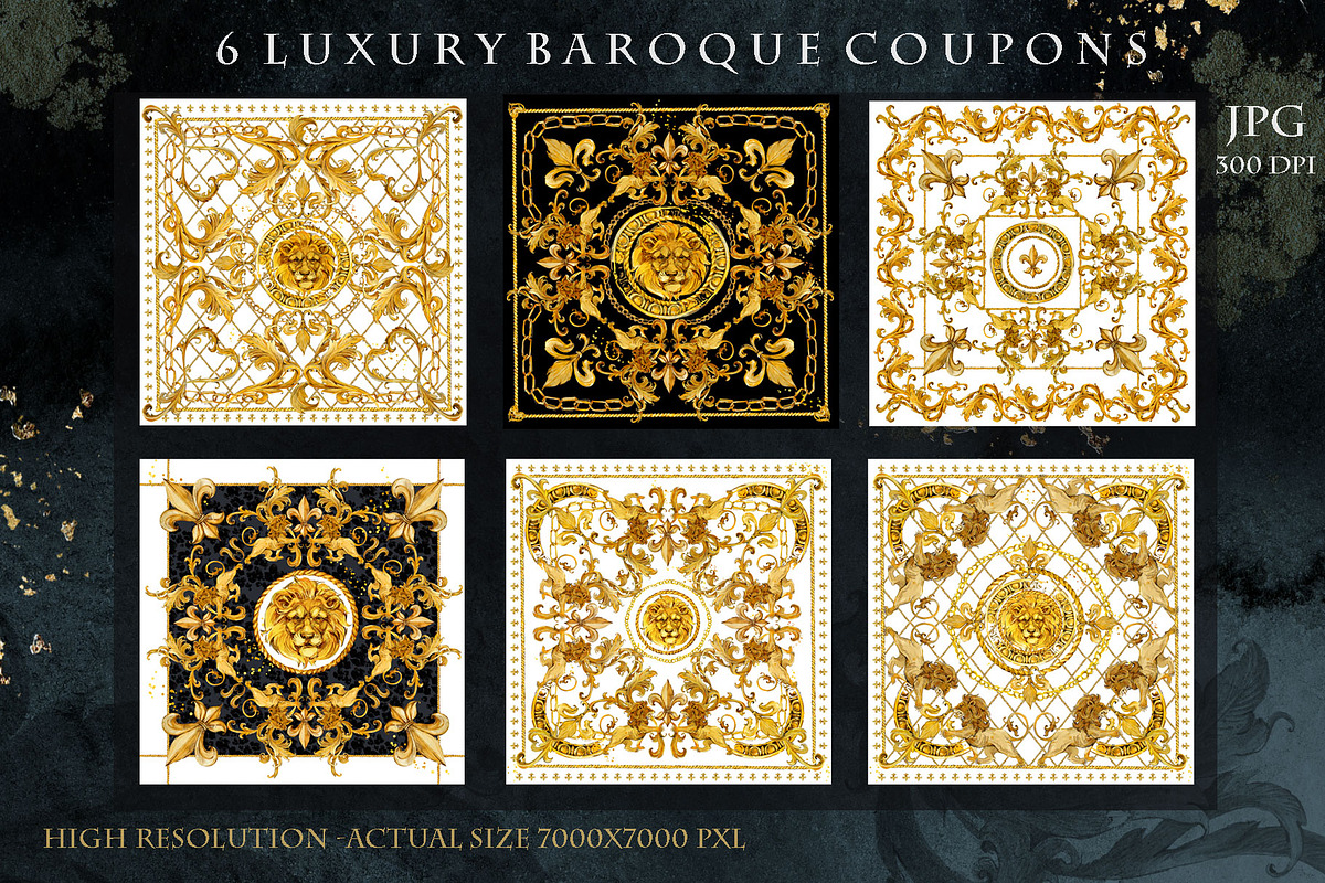 Golden Lion: Baroque Scarf & Pattern, a Pattern Graphic by FineArt (Photo 5 of 6)