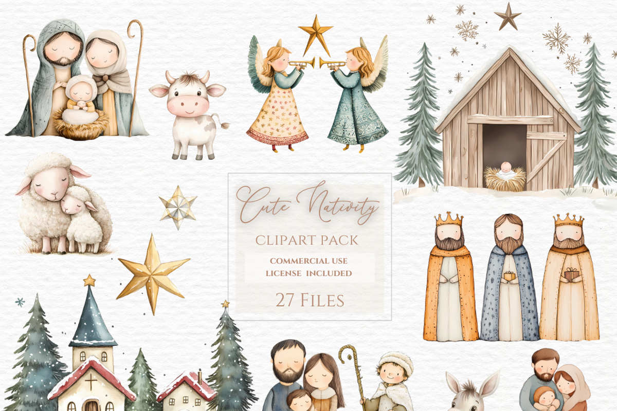 Nativity scene, watercolor clipart, a Seasonal Illustration by Invite to Clipart (Photo 1 of 5)