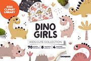 Cute Dinosaur Girl Clipart, Patterns, an Animal Illustration by Ejevyaka (Thumbnail 1 of 9)