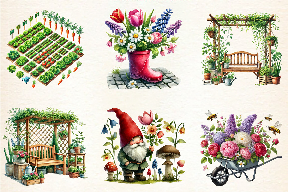 Watercolor Spring Garden Clipart, a Seasonal Illustration by DreamArtGraphic (Photo 2 of 4)