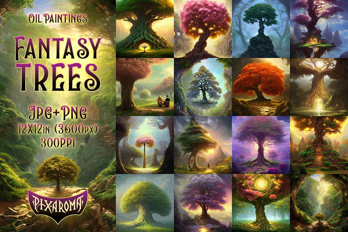 100 Fantasy Trees - Oil Painting Art, an Illustration by pixaroma (Photo 1 of 18)