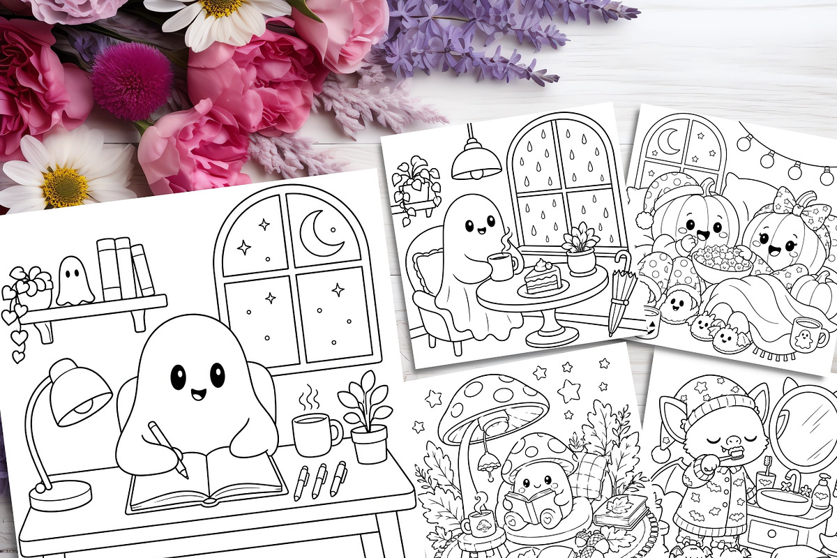 80 Cute Spooky Coloring Pages Bundle, a Brochure Template by LA Design (Photo 7 of 10)