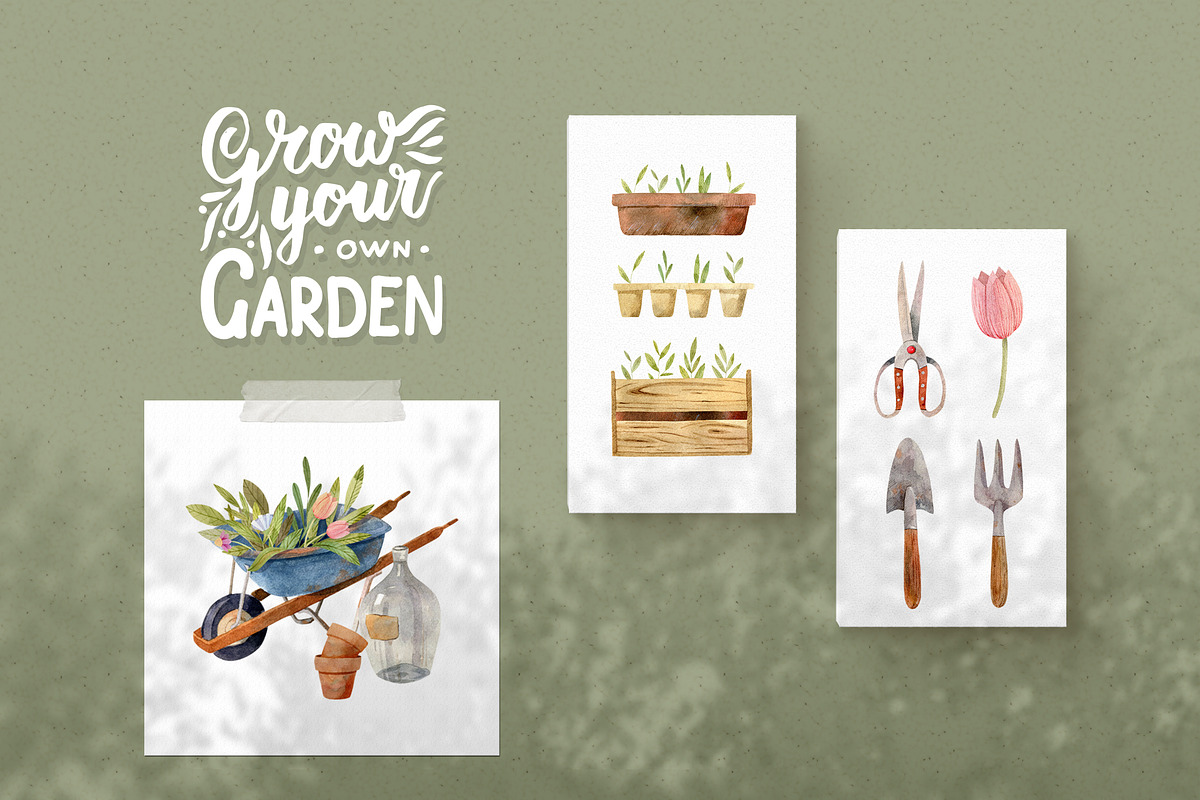 Gardening Tools Clipart, a Decorative Illustration by Julia M. Watercolor (Photo 3 of 11)