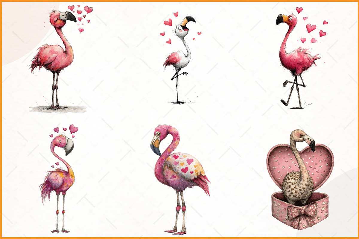 Whimsical Funny Valentines Flamingo, an Illustration by Watercolor design (Photo 3 of 8)