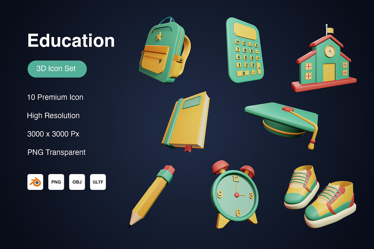 3D Education Icons Set, an Object 3D Model by Kmg Design (Photo 1 of 2)