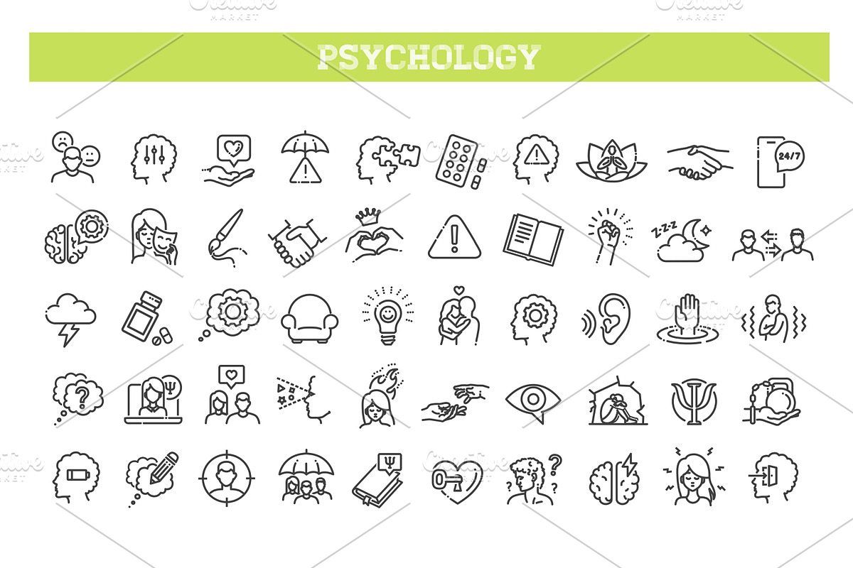Psychology line icons collection, an Education Illustration by Tettygreen