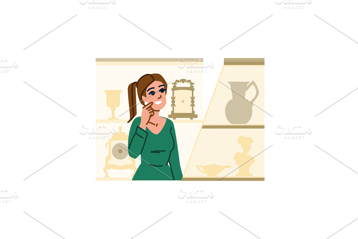 Woman choosing pearl earrings in, an Object Illustration by pikepicture