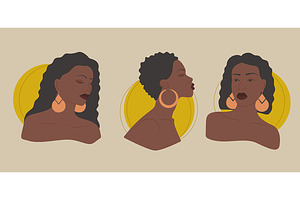 Set of young black women avatar