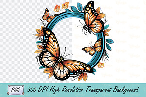 Butterfly And Flower Wreath PNG