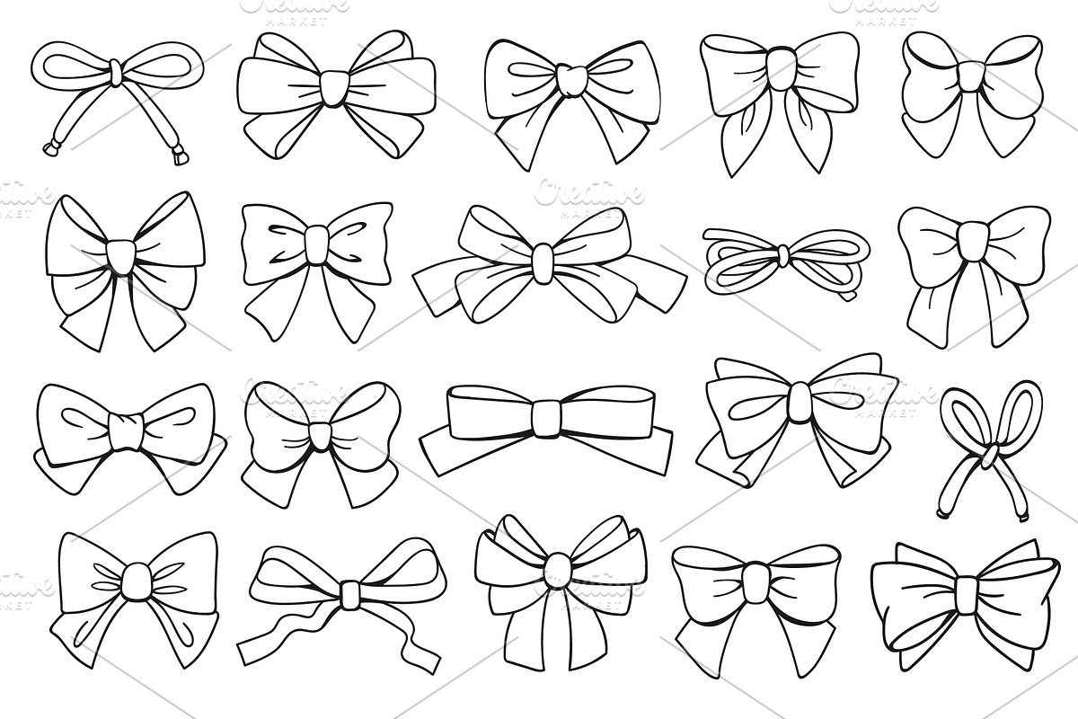 Linear ribbon gift bows. Outline, an Object Illustration by YummyBuum