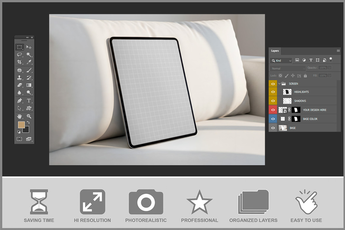 Tablet Mockup on Sofa PSD, an iPad Mockup by Bruno's Shop (Photo 3 of 4)