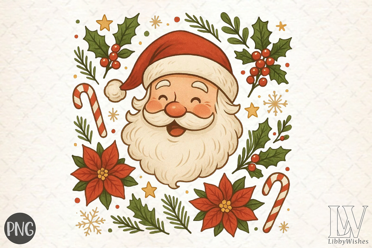 Vintage Santa Face PNG Clipart, an Illustration by Libby Wishes (Photo 1 of 6)